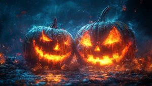 Halloween Jack O Lantern Scary Glowing Pumpkins 4K Desktop Wallpaper