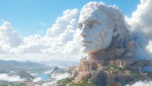 Giant Head Sculpture Island 4K Desktop Wallpaper Free Background
