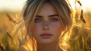 Beautiful Woman Wheat Field Golden Hour Portrait Mobile Wallpaper