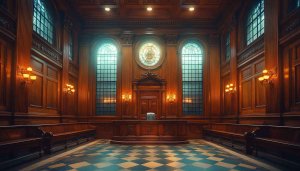 Vintage Courthouse Interior Wallpaper, Law Court Wooden Background, Desktop HD
