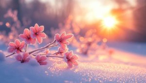 Winter Flower Blossom Desktop Wallpaper, Sunrise Snow Background