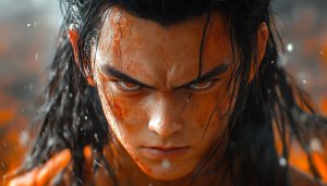 Intense Samurai Warrior Red Eyes 4K Desktop Wallpaper