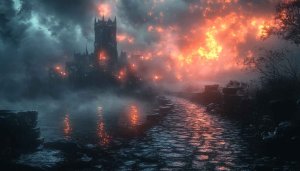 Fiery Castle Landscape 4K Desktop Background - Free Mobile Wallpaper