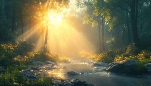 Sunlit Forest Stream 4K Desktop Background Free Mobile Wallpaper