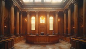 Stunning Courtroom Interior 4K Wallpaper for Desktop and Mobile