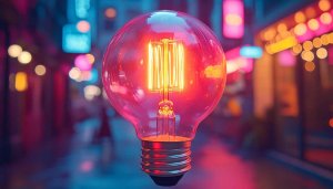 Glowing Lightbulb Neon City 4K Desktop Mobile Background Wallpaper