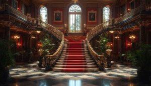 Luxury Mansion Interior 4K Wallpaper - Grand Staircase Home Design