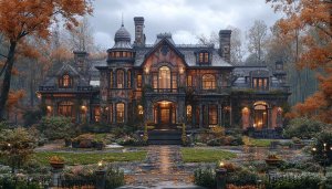Victorian Autumn Mansion Wallpaper 4K Desktop Background Gothic Architecture