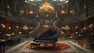 Grand Ballroom Piano Wallpaper, Gothic Interior Design Background, 4K Desktop