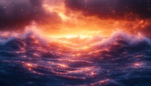 Fiery Ocean Waves Sunset Sky 4K Desktop Background Wallpaper