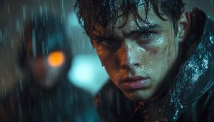 Rainy Night Young Man Portrait 4K Mobile Phone Wallpaper