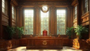 Courtroom Interior Design Wallpaper, Wooden Courtroom Desktop Background, Justice Theme Image