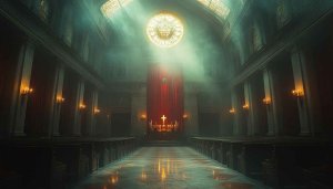 Ornate Church Interior 4K Desktop Wallpaper, Cross Symbol Backdrop