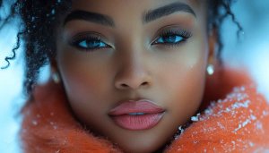 Winter Beauty Portrait Mobile Wallpaper, African American Woman, No Watermark