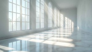 Bright White Room Wallpaper, Sunlight Through Arched Windows Mobile Background
