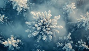 Snowy Winter Forest Aerial View 4K Desktop Wallpaper Background