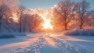 Winter Wonderland Sunset Mobile Wallpaper: Free Snowy Landscape Background