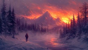 Fiery Sunset Mountain Forest Landscape 4K Mobile Wallpaper Free