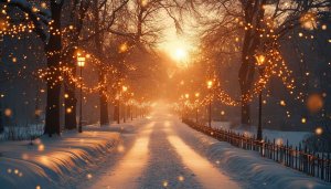 Winter Wonderland Park Street Lights 4K Desktop Wallpaper Free
