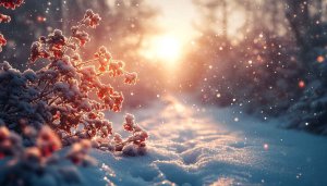 Winter Landscape With Snow Covered Berries 4K Desktop Wallpaper