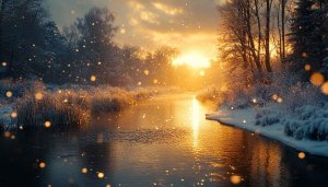 Winter River Sunset Scenery 4K Desktop Background Free Wallpaper