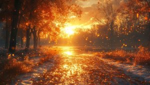 Golden Autumn River Landscape Desktop Wallpaper Mobile Background Free Use