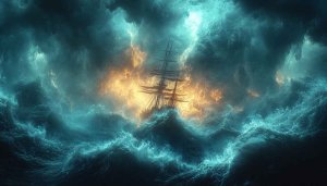 Ship in Storm Mobile Wallpaper, Ocean Waves 4K Background