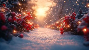 Winter Christmas Bokeh Snowfall Desktop Background Poinsettia Mobile Wallpaper