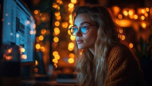 Woman Coding at Night Wallpaper, Free Computer Desktop Background