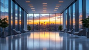 Modern Office Sunset View 4K Desktop Background Mobile Wallpaper