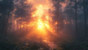 Golden Light Forest Mobile Wallpaper, Fantasy Woods Desktop Background