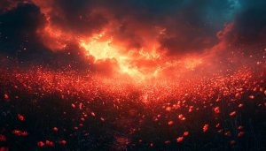 Fiery Sky Flowers Field 4K Desktop Background Mobile Wallpaper