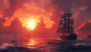 Fiery Sunset Ship 4K Desktop Wallpaper, Mobile Background Free