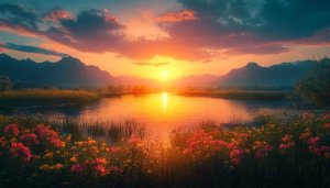 Sunset Lake View Mobile Wallpaper Free Calm Nature Scene