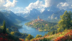 Alpine Castle River 4K Desktop Background, Mountain Landscape Wallpaper