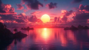 Tropical Island Sunset 4K Desktop Wallpaper - Summer Mobile Background