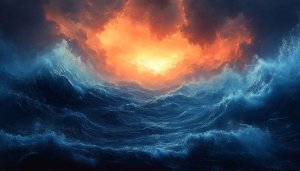 Ocean Waves Fiery Sky Mobile Wallpaper Free 4K Desktop Background