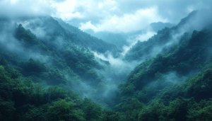 Green Misty Mountains Forest 4K Desktop Background Mobile Wallpaper