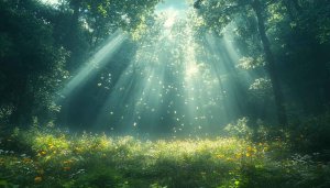 Sunlight Forest Glade Meadow Flowers 4K Desktop Mobile Wallpaper