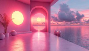 Pink Sunset Ocean Aesthetic 4K Desktop Wallpaper, Arches, Sunrise