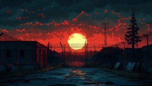 Crimson Sunset Industrial Zone Wallpaper, Free Dark Aesthetic Background