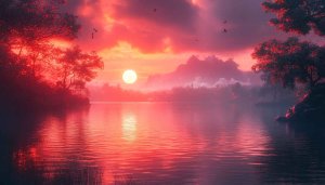 Fiery Sunset Lake Mobile Background Free 4K Desktop Wallpaper
