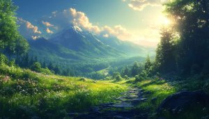 Lush Green Mountain Meadow View Desktop Background 4K Wallpaper