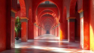Moroccan Architecture Mobile Wallpaper, Red Interior Hallway Background, Islamic Design