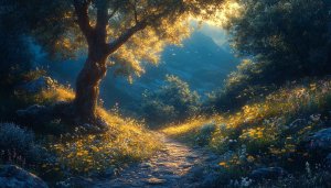 Tranquil Forest Path Mobile Wallpaper, Golden Sunlight Desktop Background
