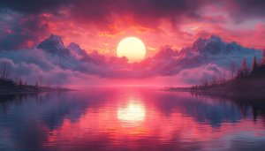 Pink Sunset Mountain Lake 4K Desktop Wallpaper for Mobile