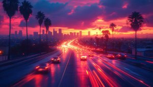 Los Angeles Skyline At Sunset Mobile Wallpaper, Free City Background