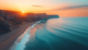 Cliffside Ocean Sunset 4K Wallpaper, Scenic Coastal Desktop Background