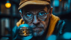 Intense Man with Glasses Portrait 4K Desktop Wallpaper Background