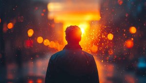 Man Silhouette Golden Light Bokeh 4K Desktop Wallpaper